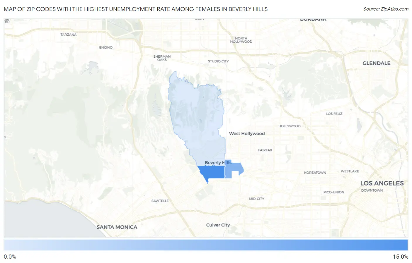 Zip Codes with the Highest Unemployment Rate Among Females in Beverly Hills Map