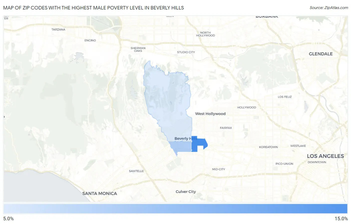 Zip Codes with the Highest Male Poverty Level in Beverly Hills Map