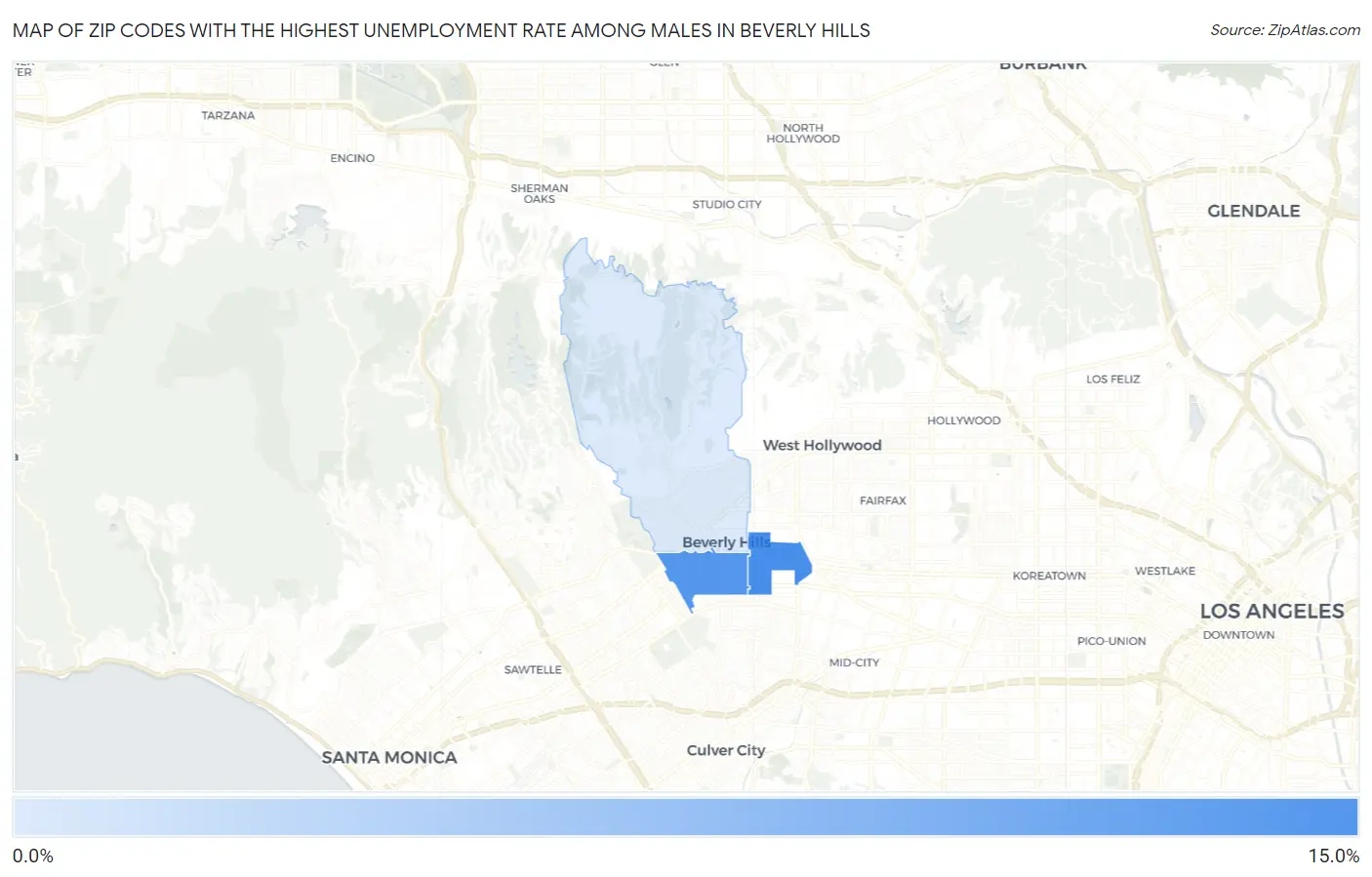 Zip Codes with the Highest Unemployment Rate Among Males in Beverly Hills Map