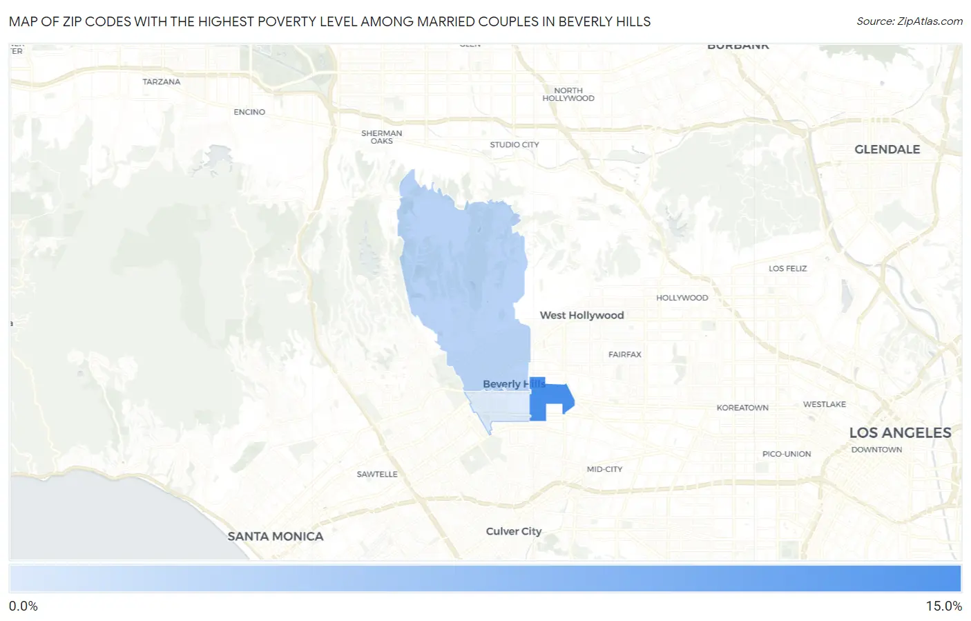 Zip Codes with the Highest Poverty Level Among Married Couples in Beverly Hills Map