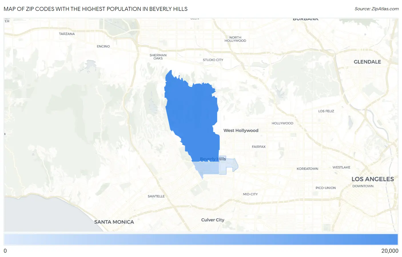 Zip Codes with the Highest Population in Beverly Hills Map