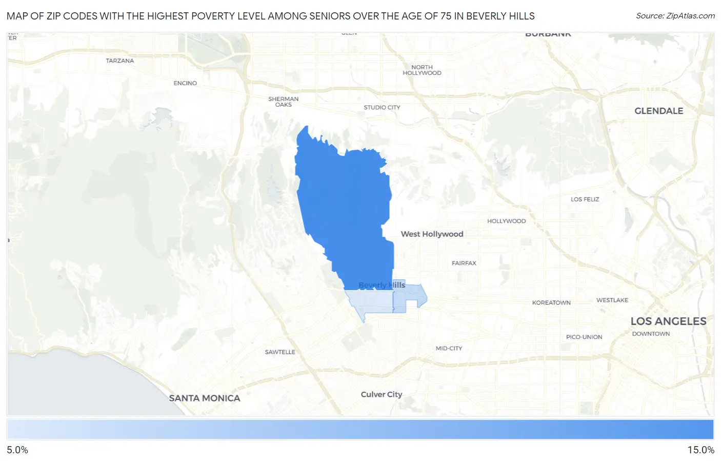Zip Codes with the Highest Poverty Level Among Seniors Over the Age of 75 in Beverly Hills Map