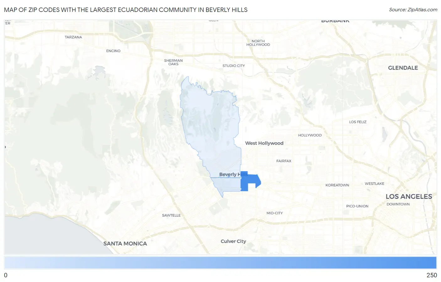 Zip Codes with the Largest Ecuadorian Community in Beverly Hills Map