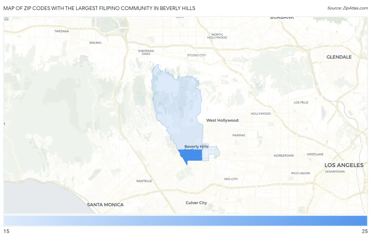 Zip Codes with the Largest Filipino Community in Beverly Hills Map
