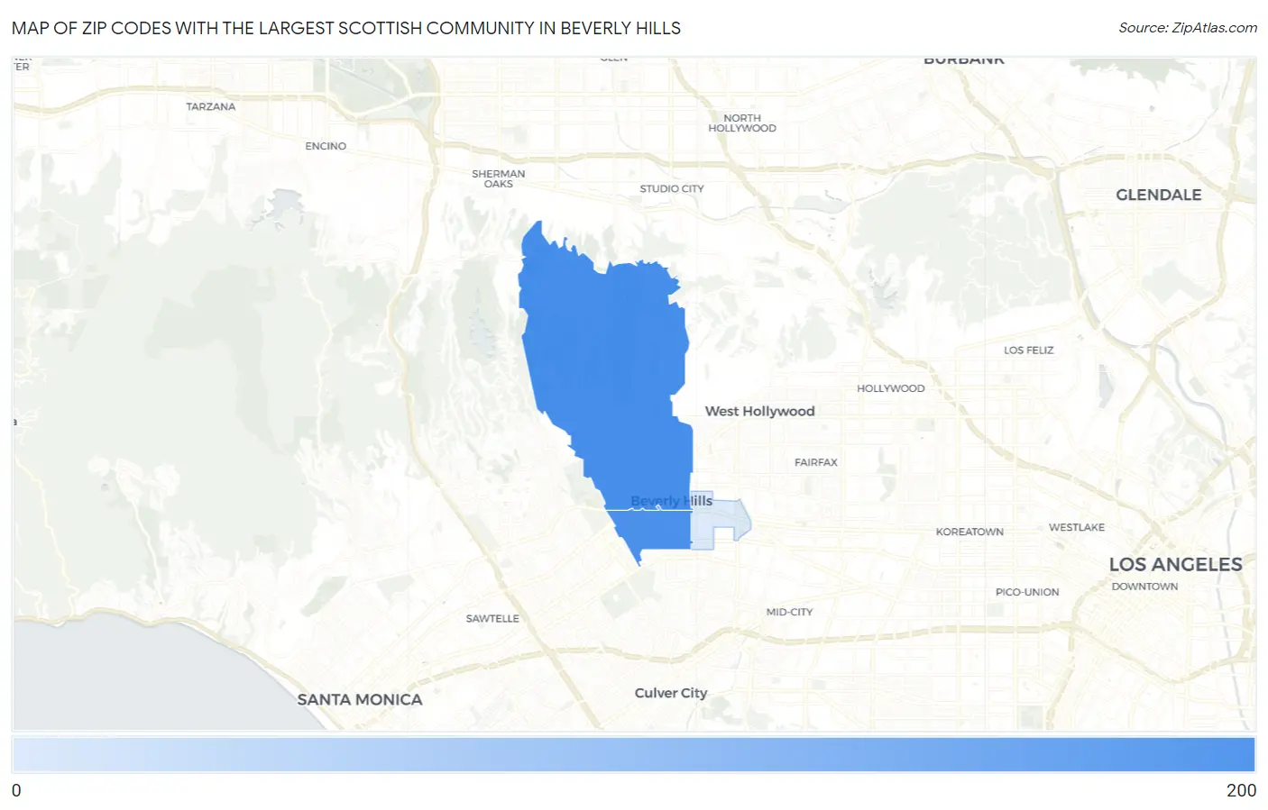 Zip Codes with the Largest Scottish Community in Beverly Hills Map