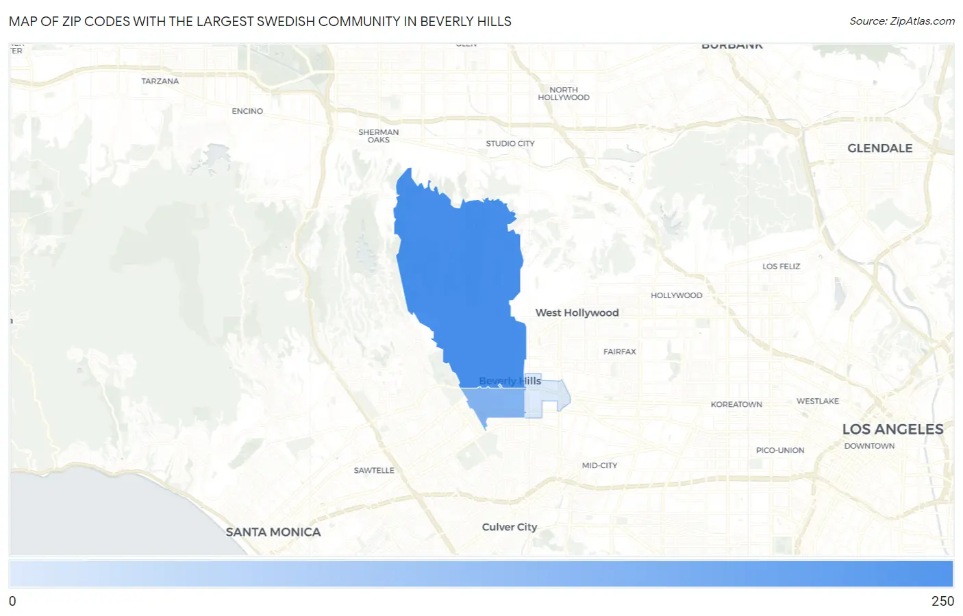 Zip Codes with the Largest Swedish Community in Beverly Hills Map
