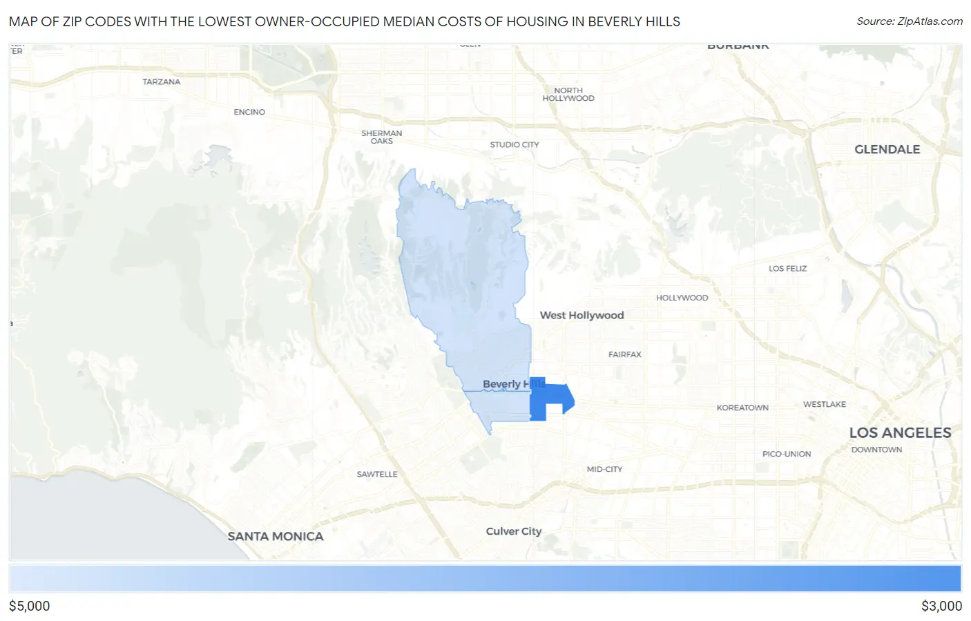 Zip Codes with the Lowest Owner-Occupied Median Costs of Housing in Beverly Hills Map