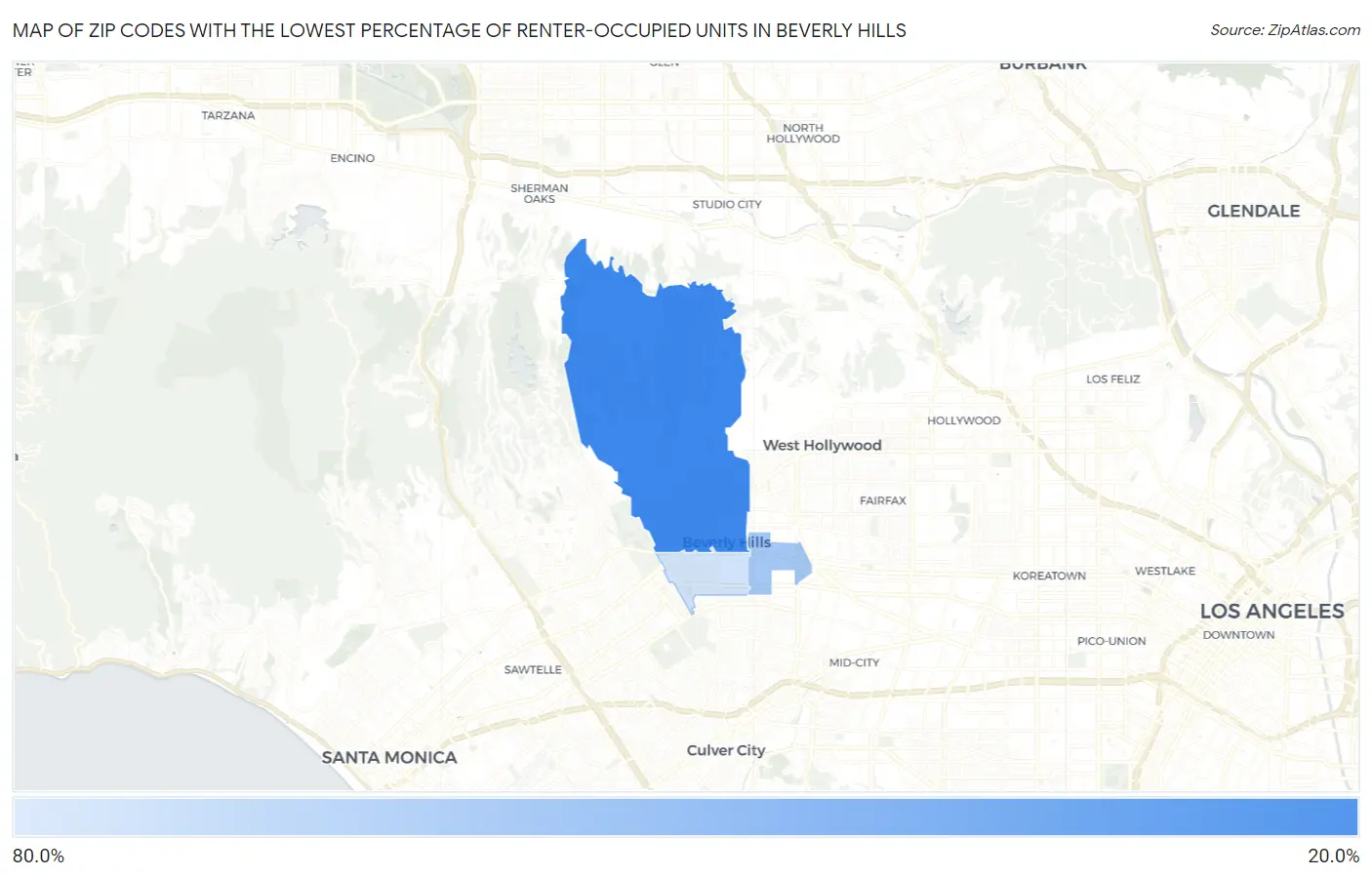 Zip Codes with the Lowest Percentage of Renter-Occupied Units in Beverly Hills Map