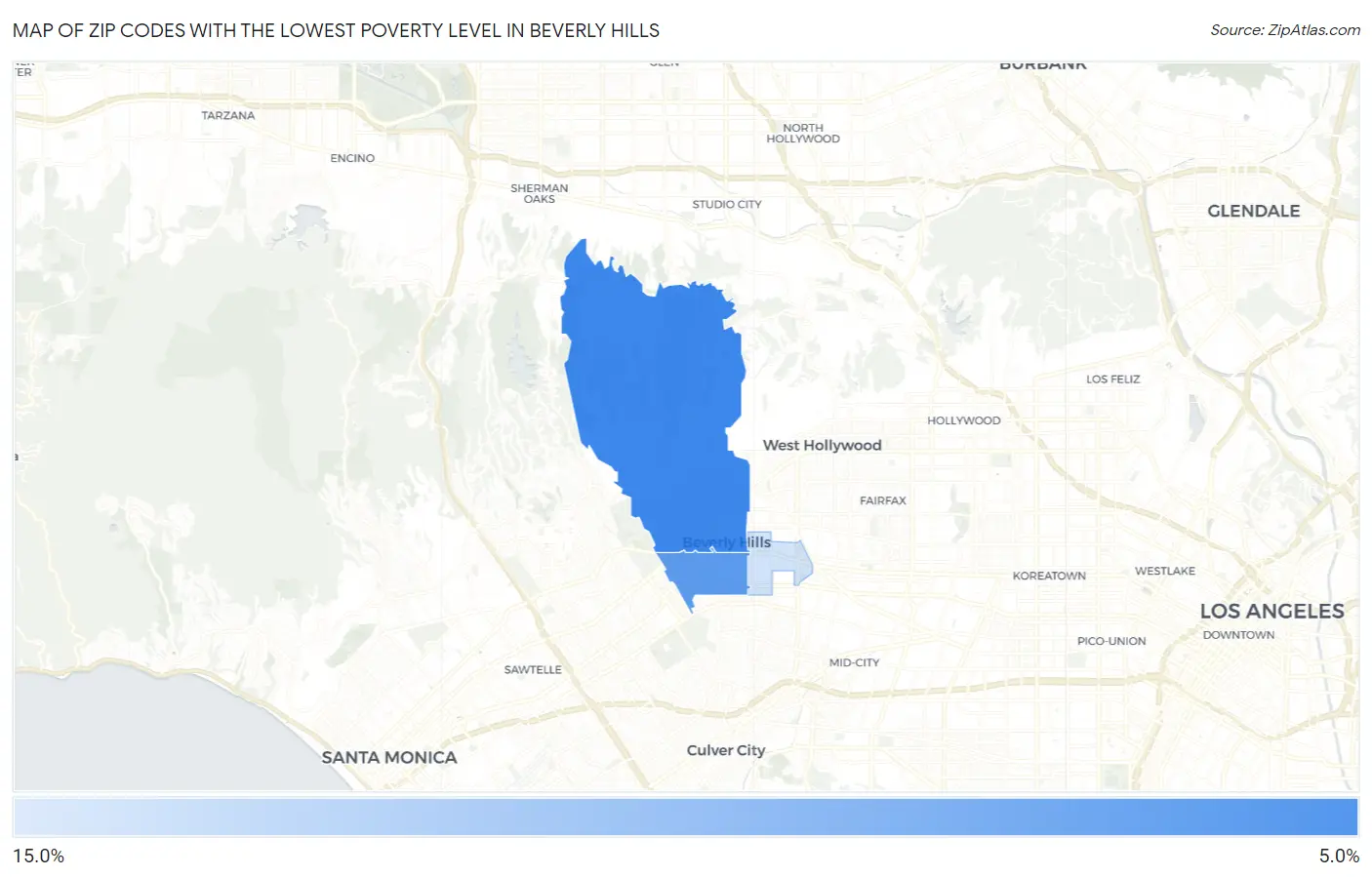 Zip Codes with the Lowest Poverty Level in Beverly Hills Map