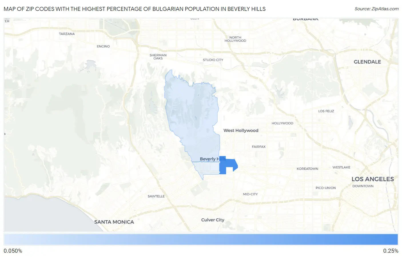 Zip Codes with the Highest Percentage of Bulgarian Population in Beverly Hills Map
