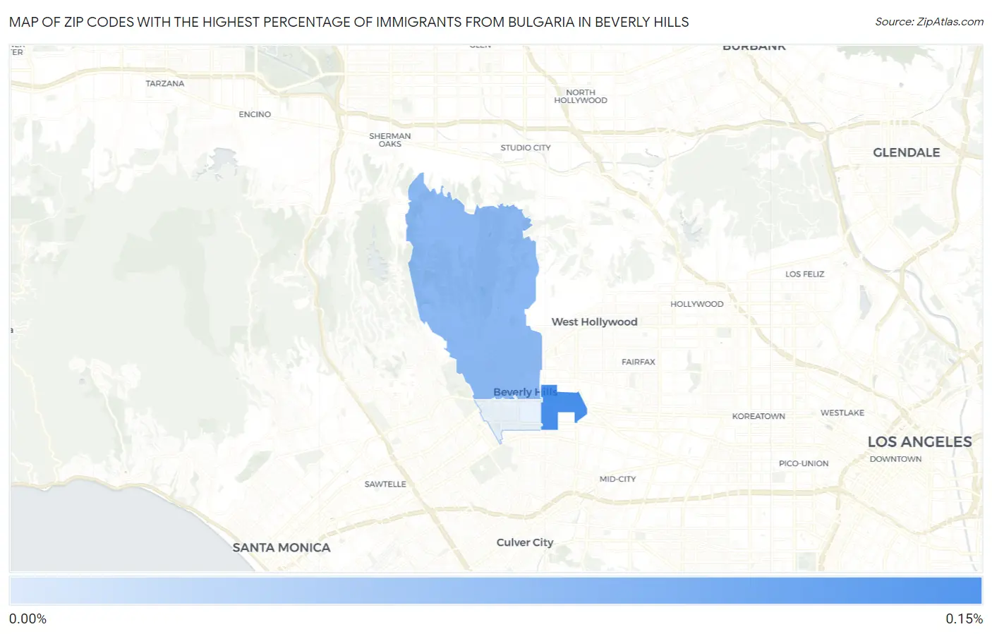 Zip Codes with the Highest Percentage of Immigrants from Bulgaria in Beverly Hills Map
