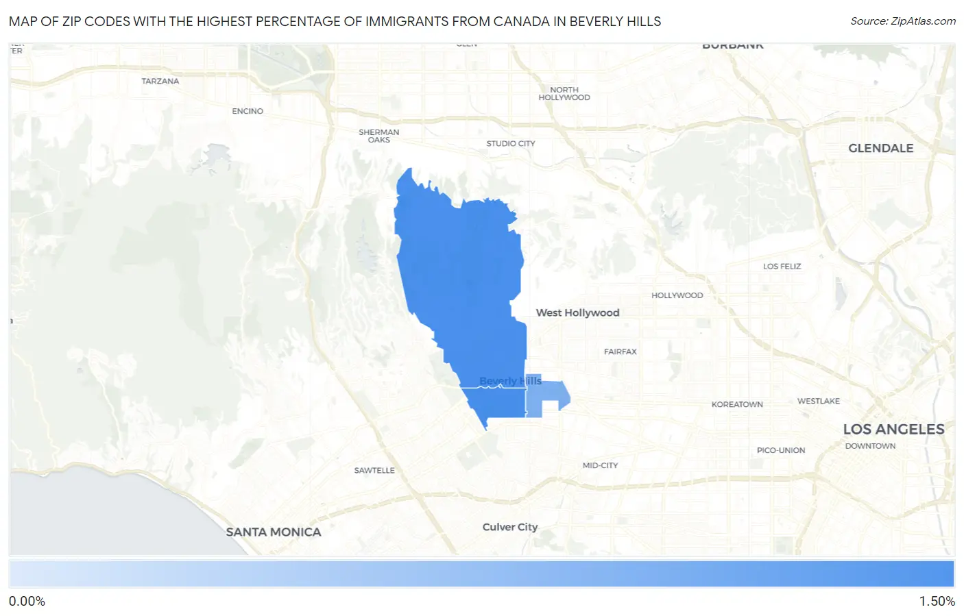 Zip Codes with the Highest Percentage of Immigrants from Canada in Beverly Hills Map