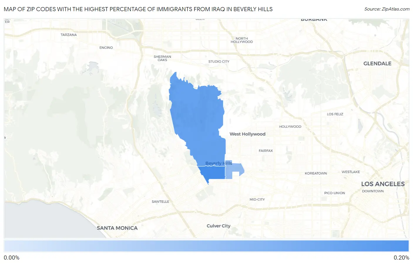 Zip Codes with the Highest Percentage of Immigrants from Iraq in Beverly Hills Map