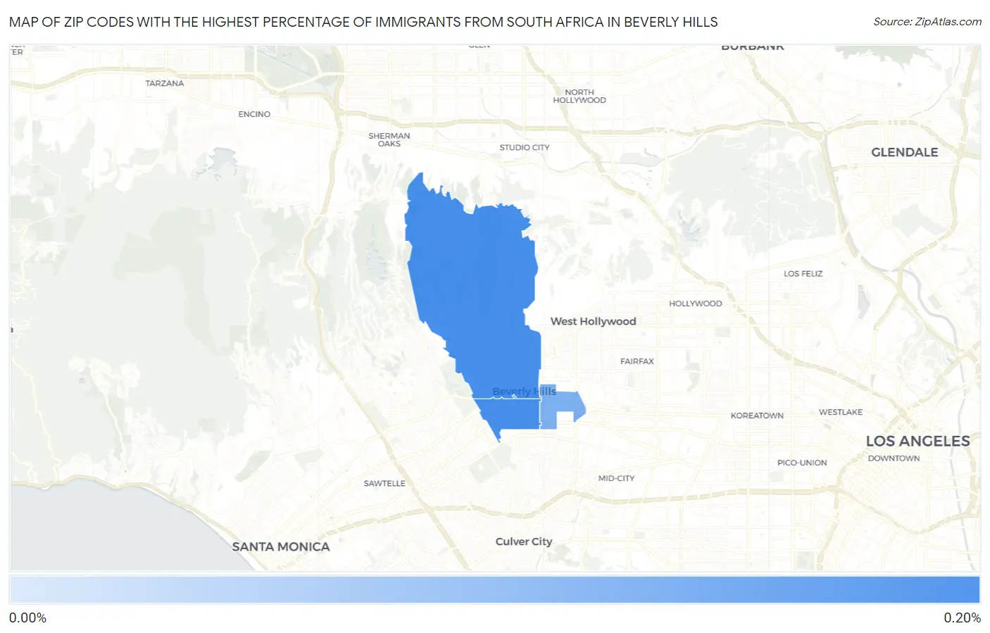 Zip Codes with the Highest Percentage of Immigrants from South Africa in Beverly Hills Map