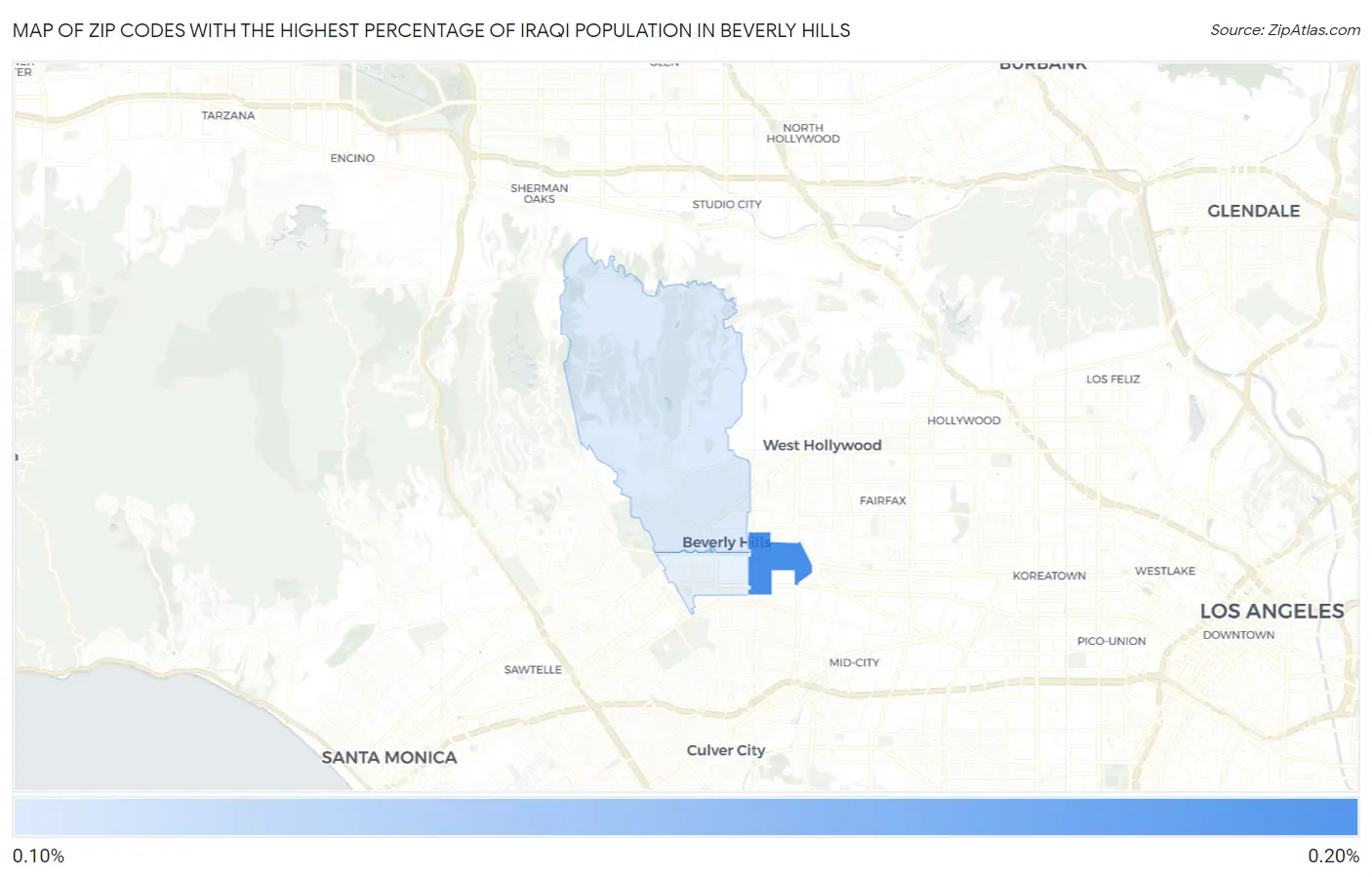 Zip Codes with the Highest Percentage of Iraqi Population in Beverly Hills Map