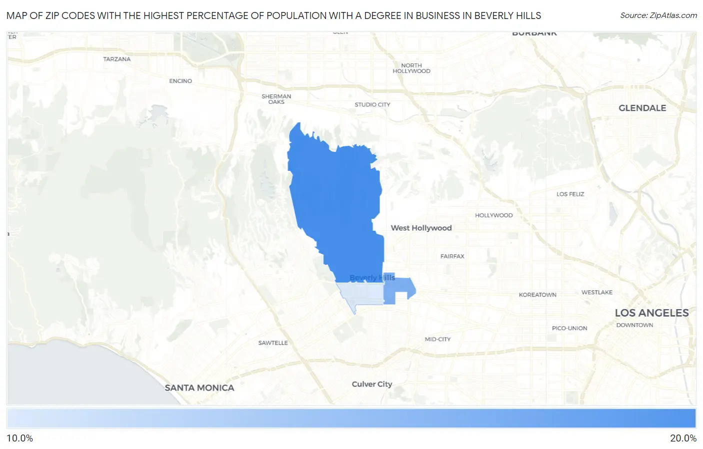 Zip Codes with the Highest Percentage of Population with a Degree in Business in Beverly Hills Map