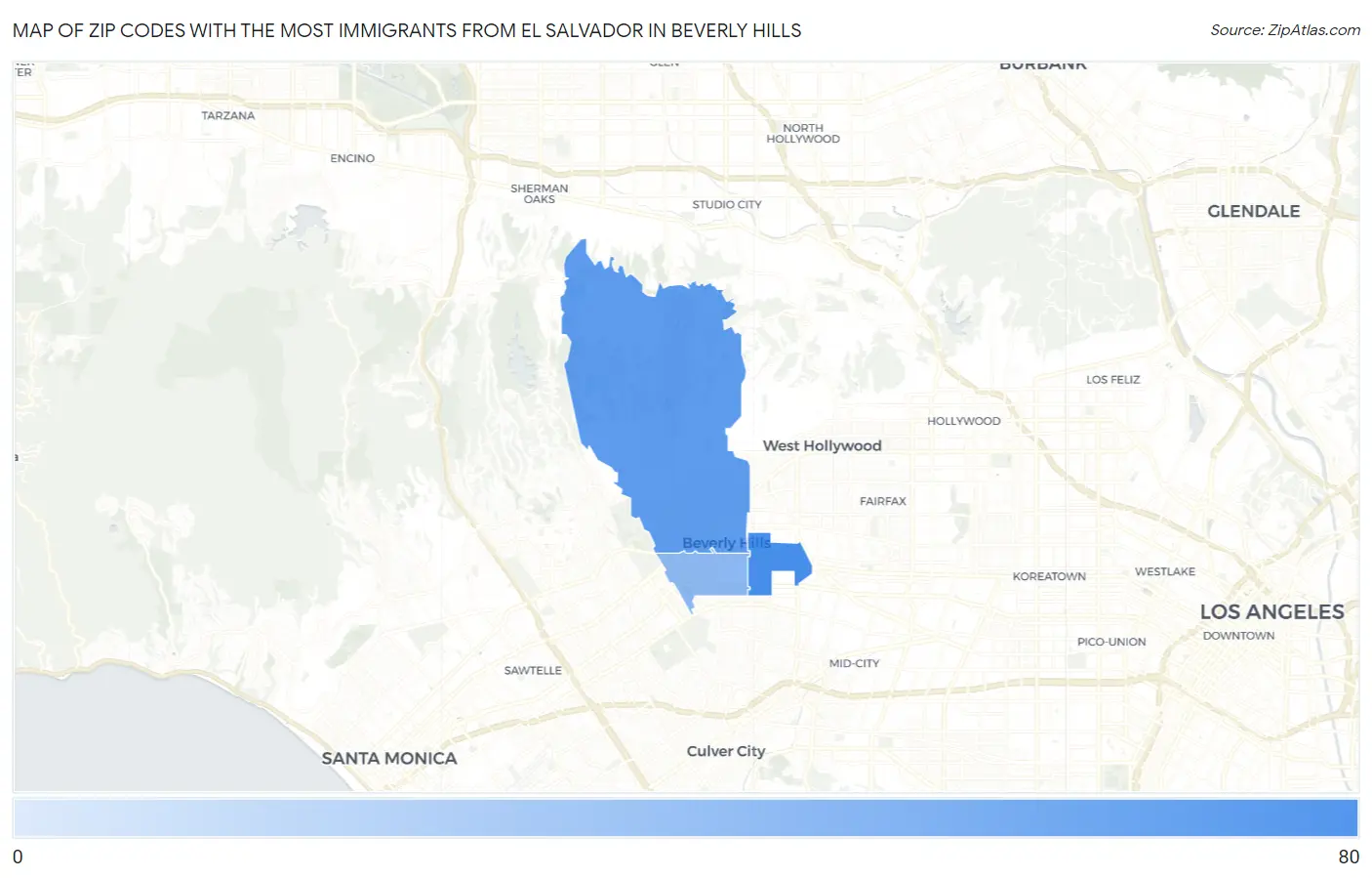 Zip Codes with the Most Immigrants from El Salvador in Beverly Hills Map