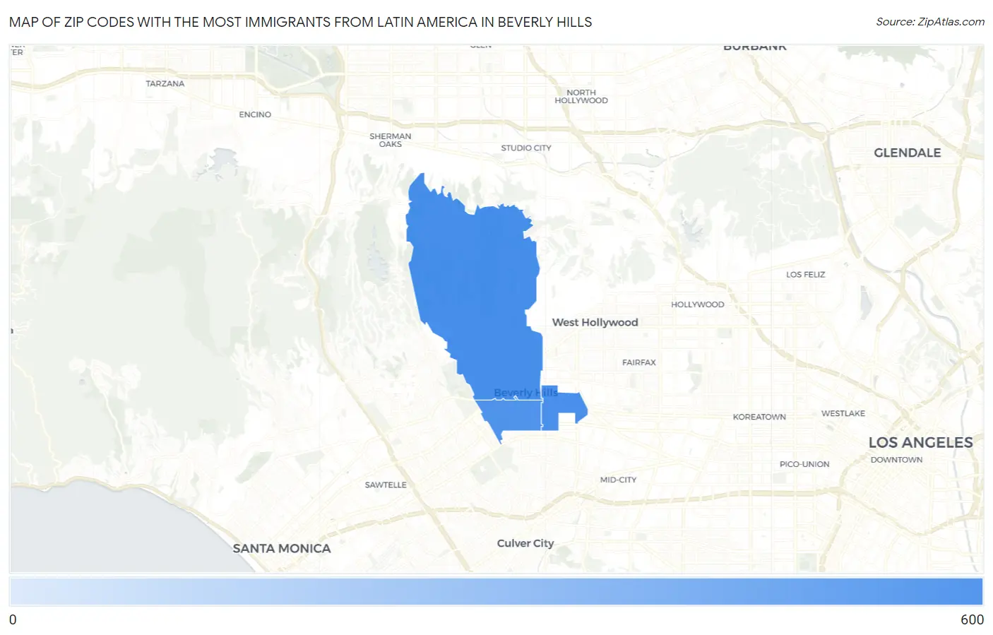 Zip Codes with the Most Immigrants from Latin America in Beverly Hills Map