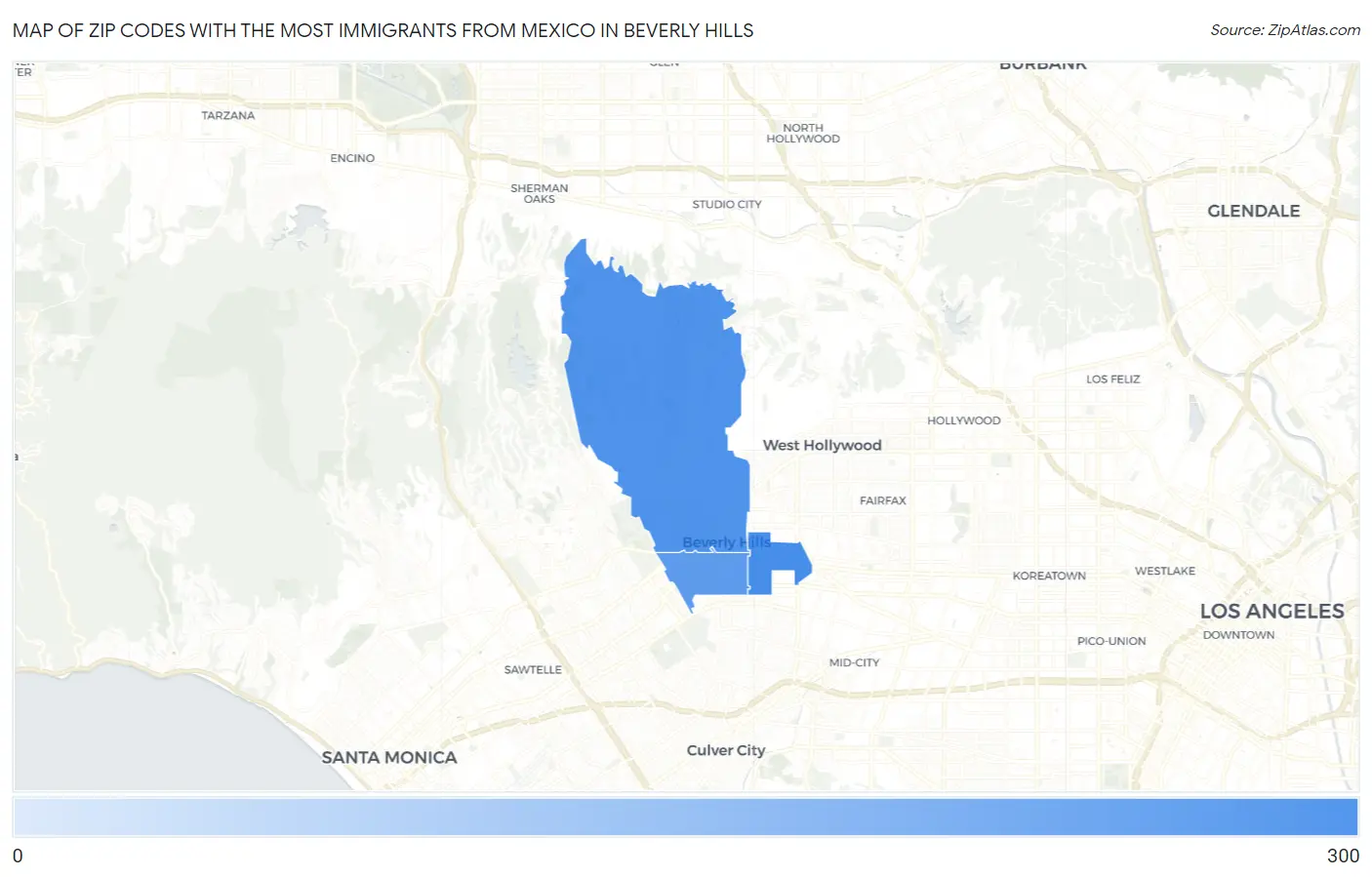 Zip Codes with the Most Immigrants from Mexico in Beverly Hills Map