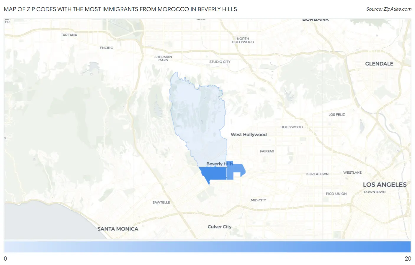 Zip Codes with the Most Immigrants from Morocco in Beverly Hills Map