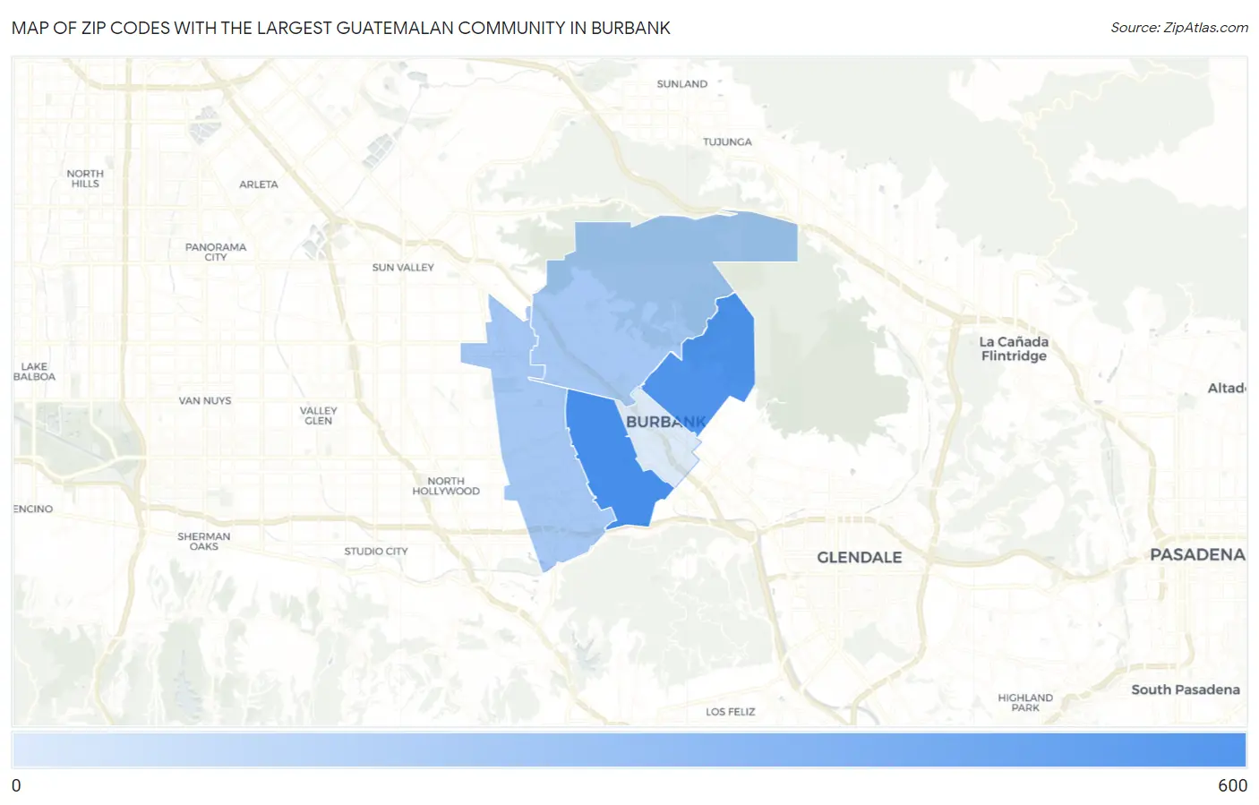 Zip Codes with the Largest Guatemalan Community in Burbank Map