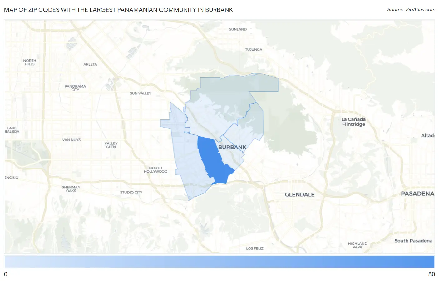 Zip Codes with the Largest Panamanian Community in Burbank Map