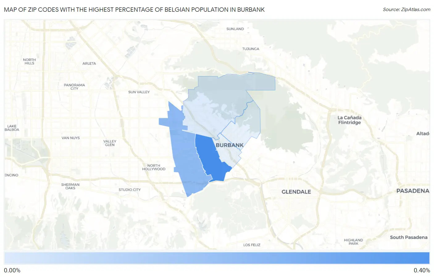 Zip Codes with the Highest Percentage of Belgian Population in Burbank Map