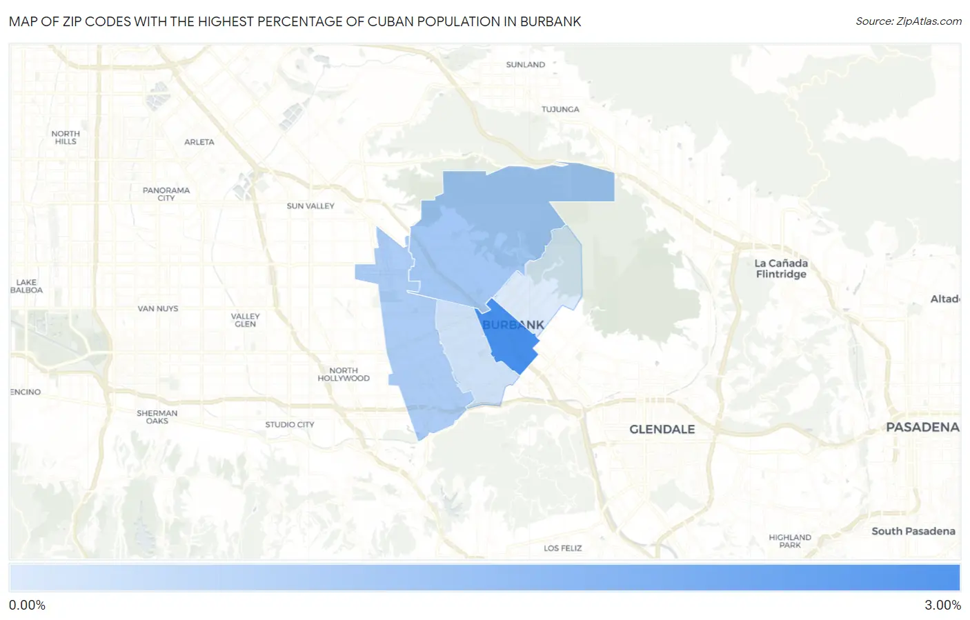 Zip Codes with the Highest Percentage of Cuban Population in Burbank Map