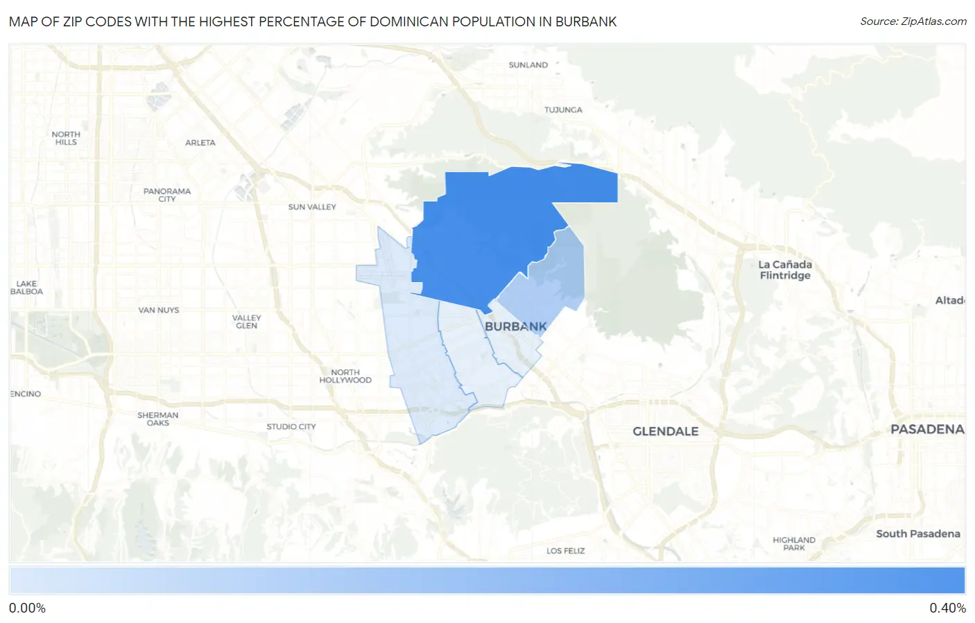 Zip Codes with the Highest Percentage of Dominican Population in Burbank Map