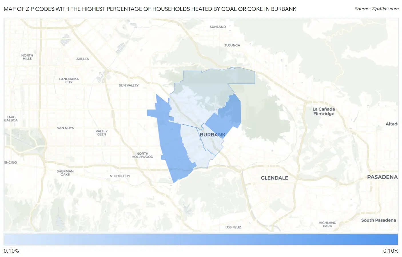 Zip Codes with the Highest Percentage of Households Heated by Coal or Coke in Burbank Map