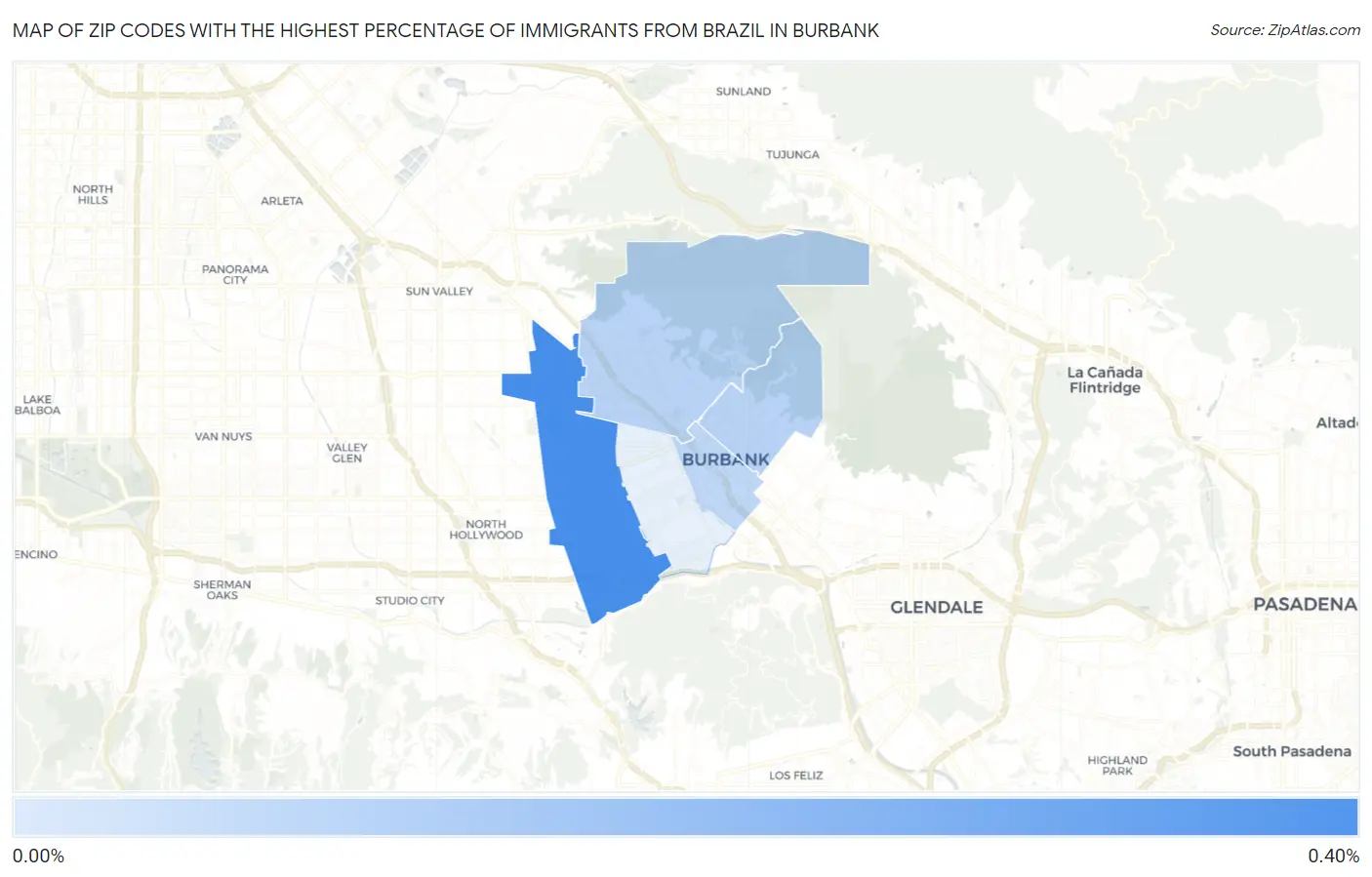 Zip Codes with the Highest Percentage of Immigrants from Brazil in Burbank Map