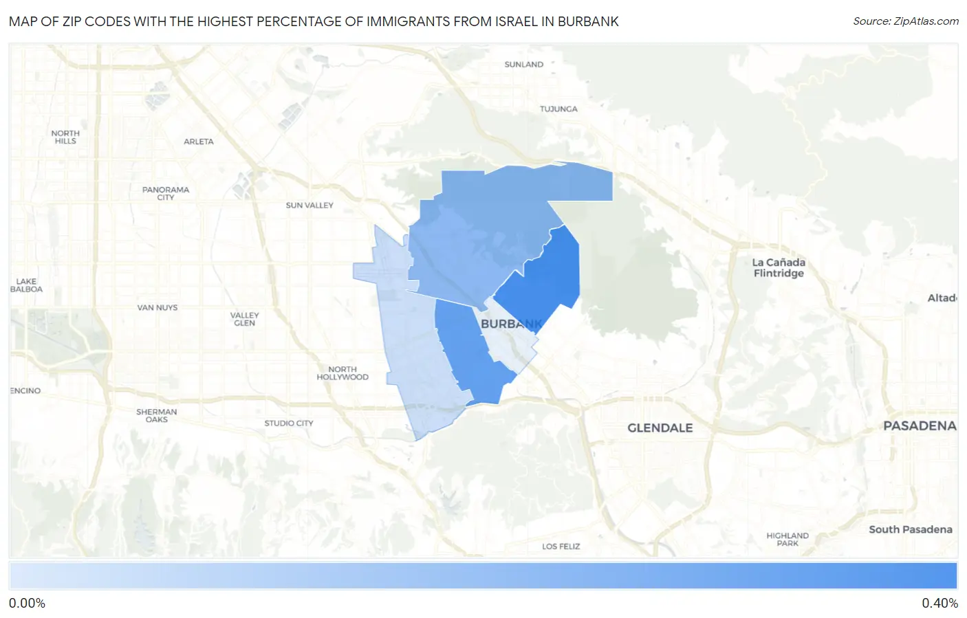 Zip Codes with the Highest Percentage of Immigrants from Israel in Burbank Map