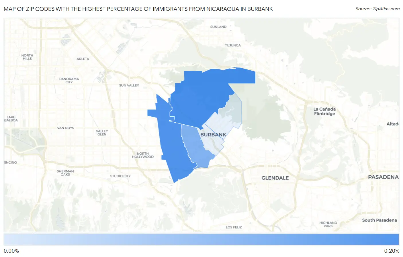 Zip Codes with the Highest Percentage of Immigrants from Nicaragua in Burbank Map