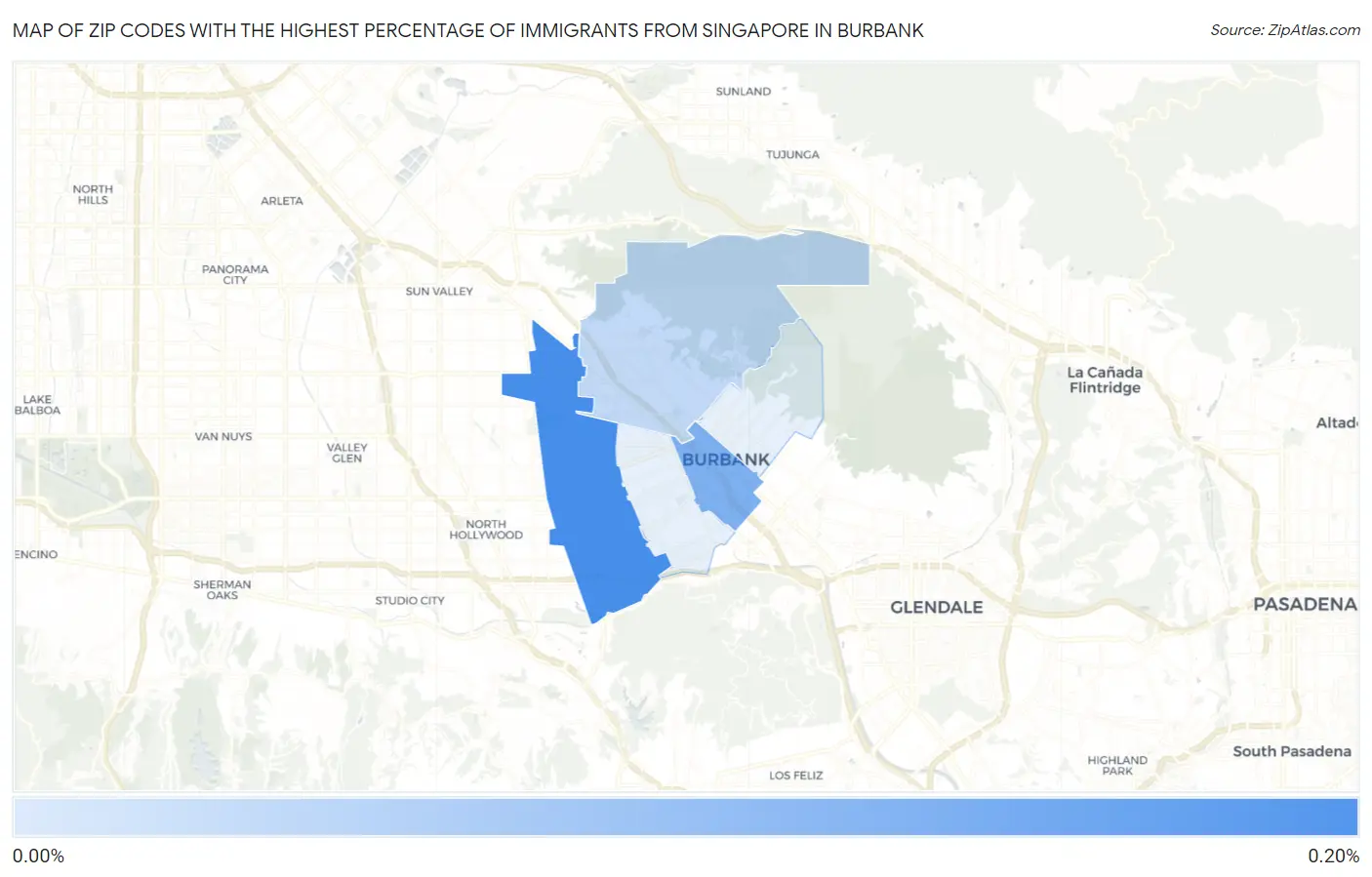 Zip Codes with the Highest Percentage of Immigrants from Singapore in Burbank Map
