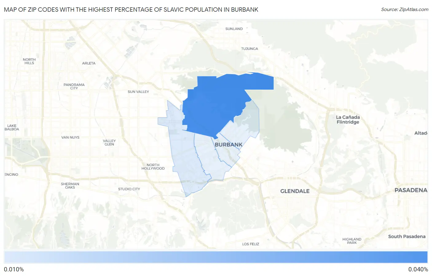 Zip Codes with the Highest Percentage of Slavic Population in Burbank Map