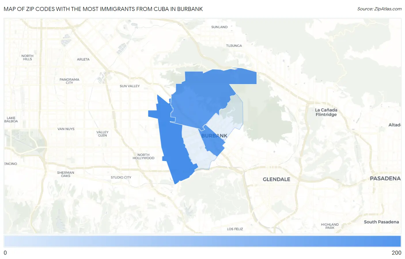 Zip Codes with the Most Immigrants from Cuba in Burbank Map