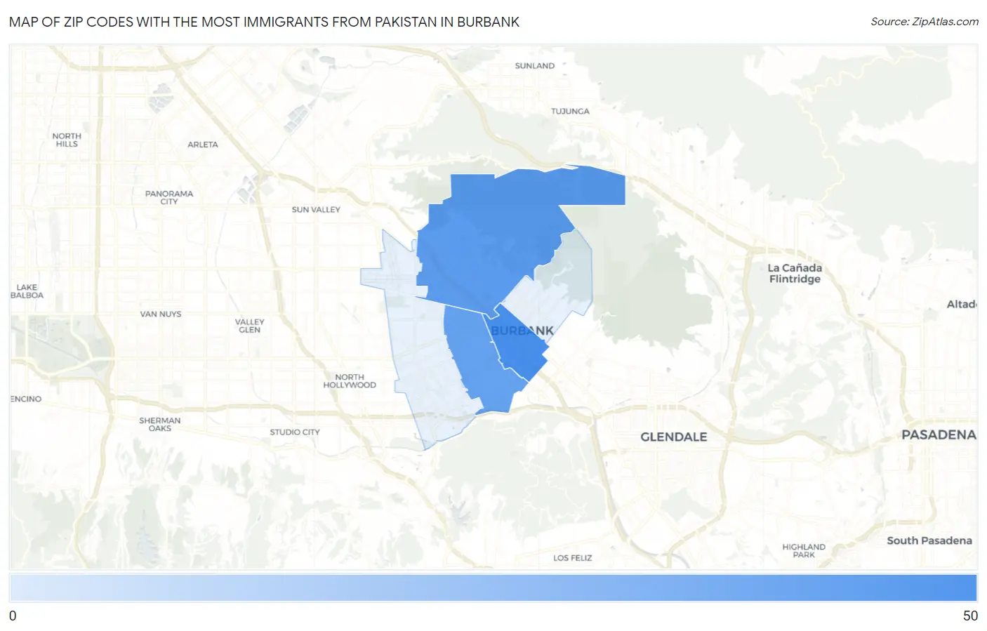 Zip Codes with the Most Immigrants from Pakistan in Burbank Map