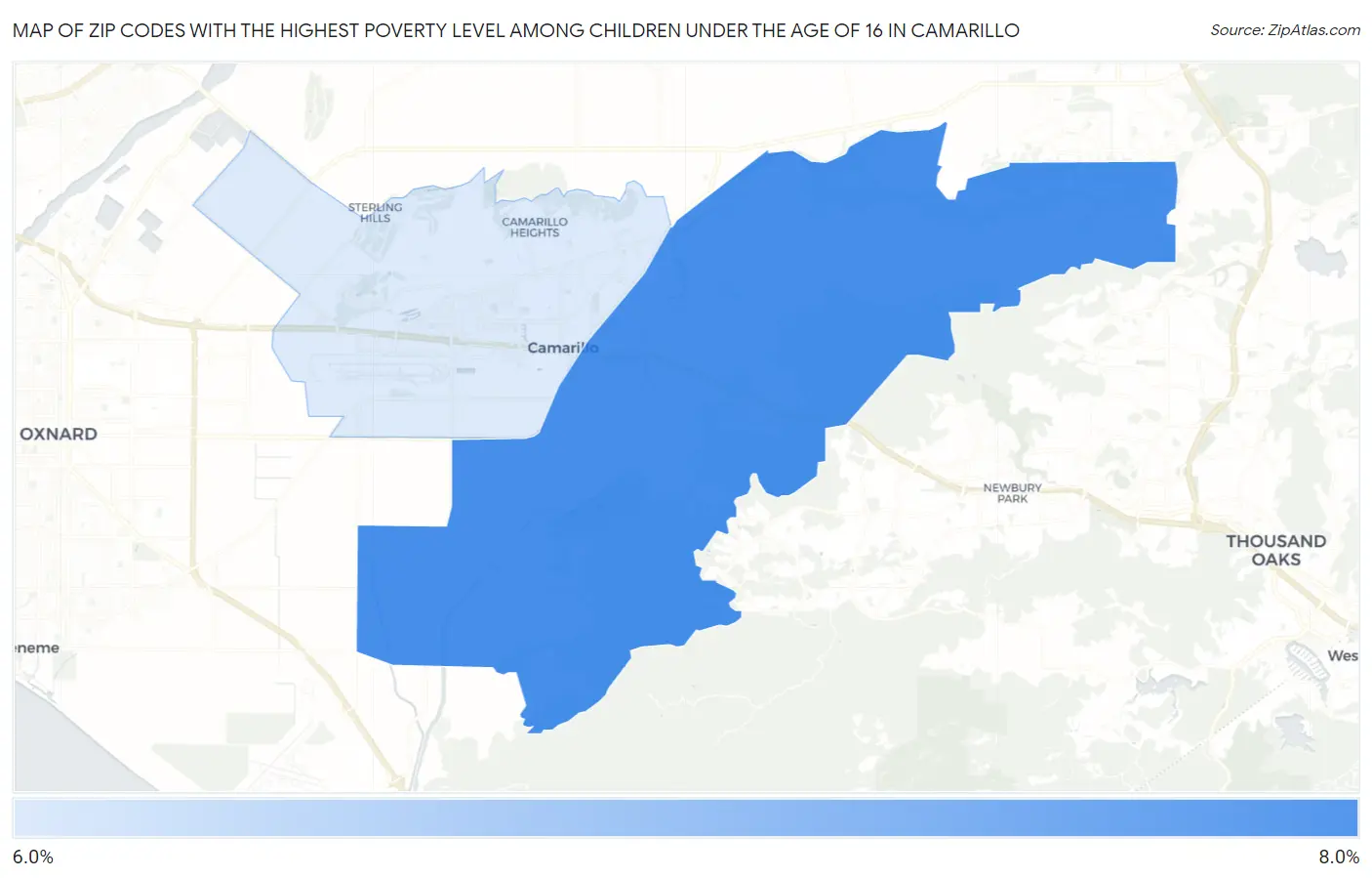 Zip Codes with the Highest Poverty Level Among Children Under the Age of 16 in Camarillo Map