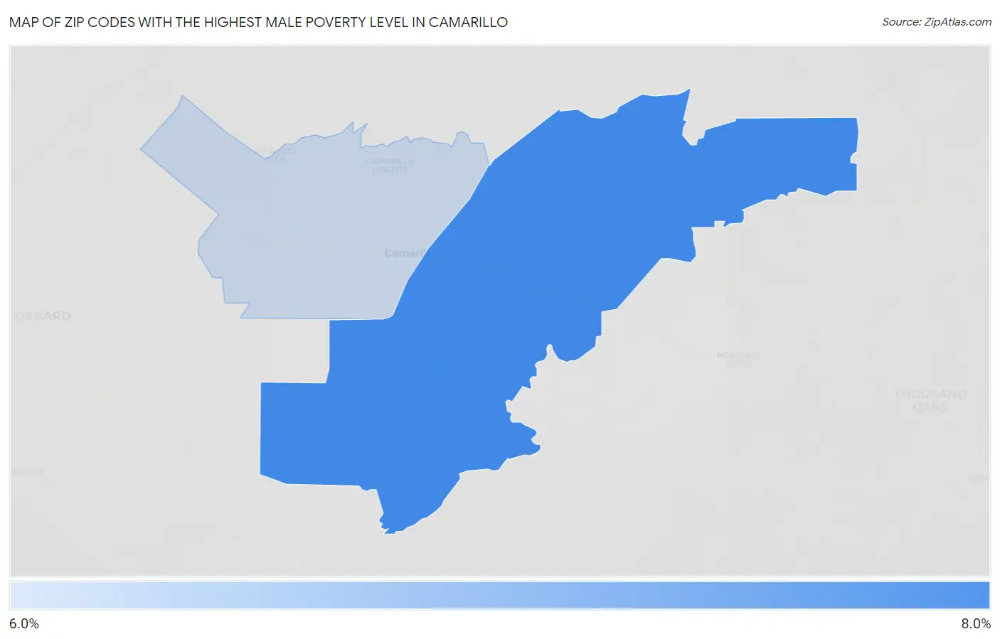 Zip Codes with the Highest Male Poverty Level in Camarillo Map