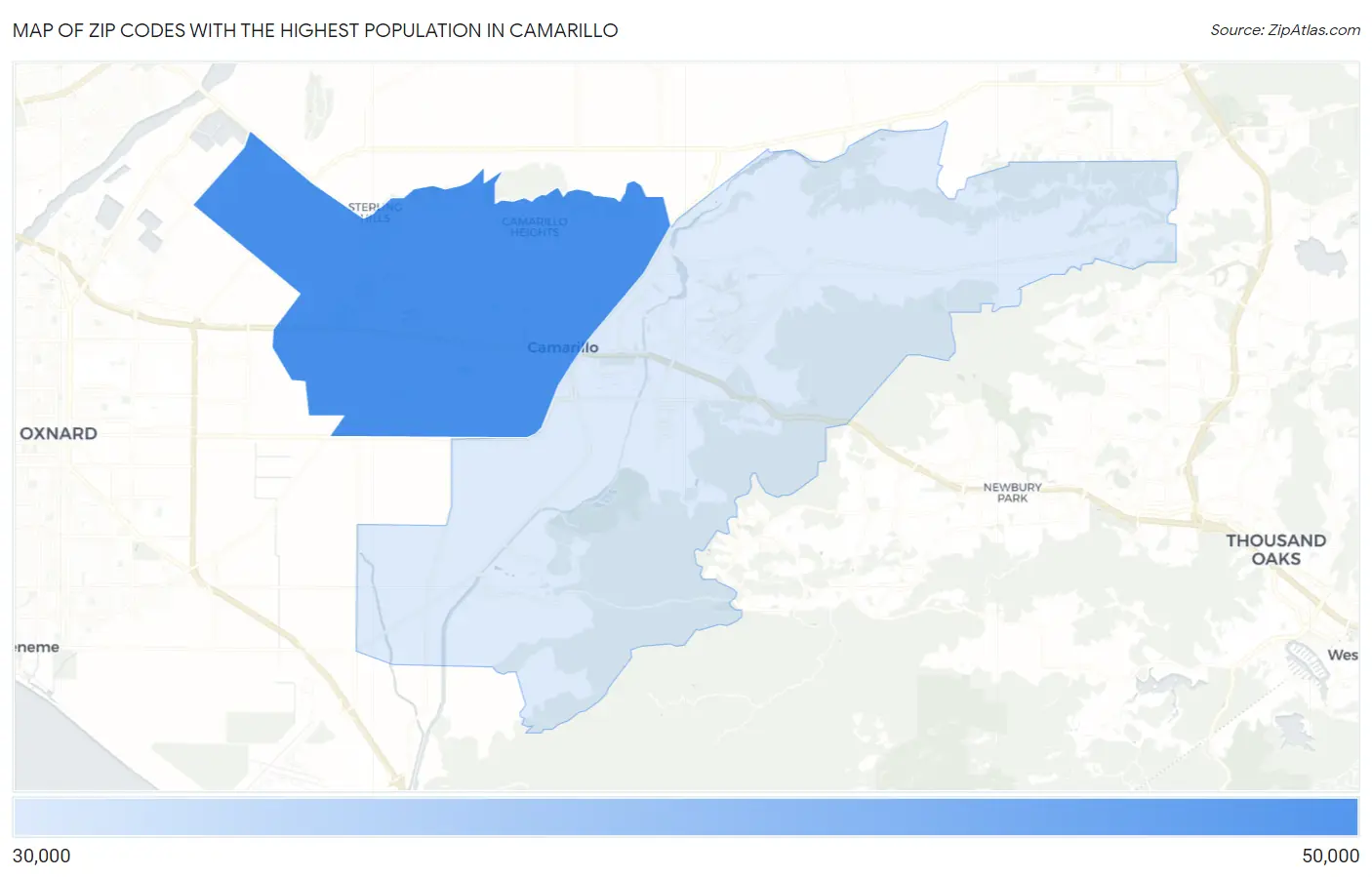 Zip Codes with the Highest Population in Camarillo Map