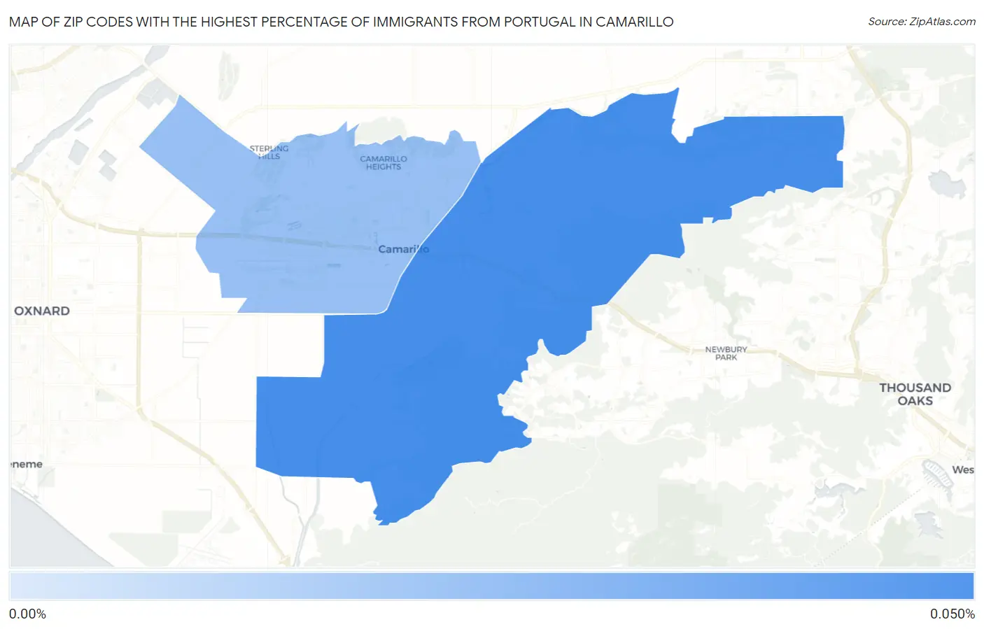 Zip Codes with the Highest Percentage of Immigrants from Portugal in Camarillo Map