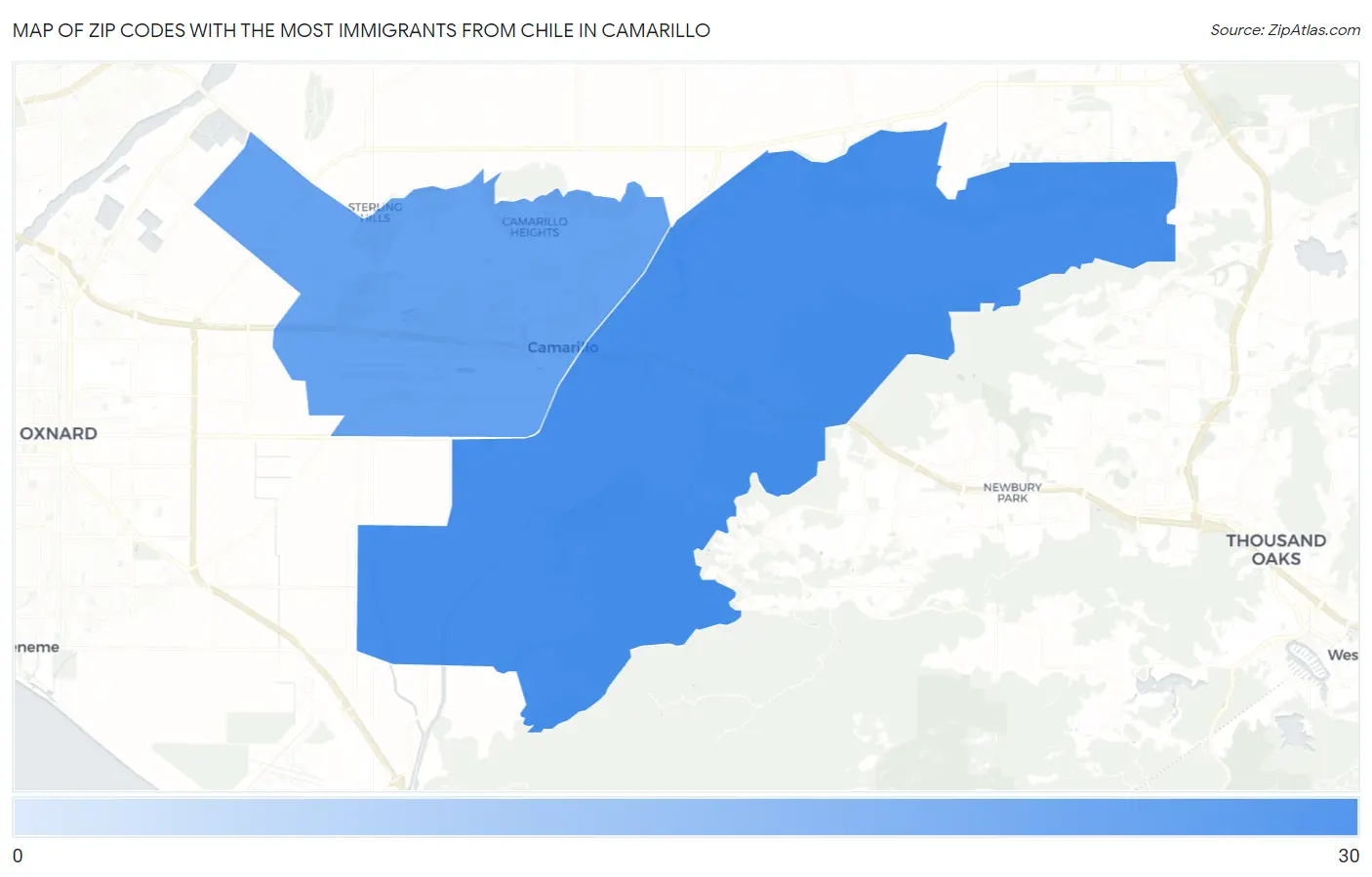 Zip Codes with the Most Immigrants from Chile in Camarillo Map