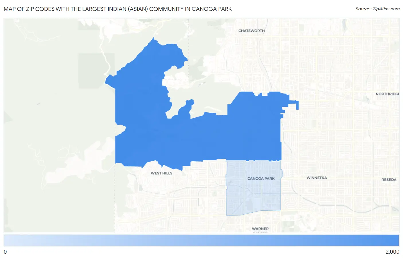 Zip Codes with the Largest Indian (Asian) Community in Canoga Park Map