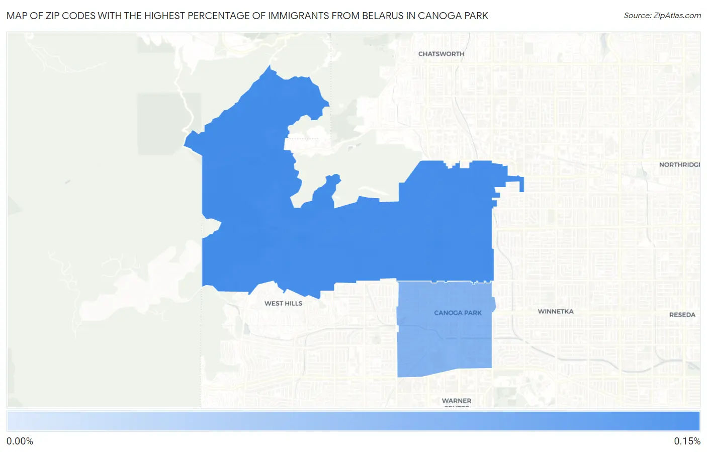 Zip Codes with the Highest Percentage of Immigrants from Belarus in Canoga Park Map