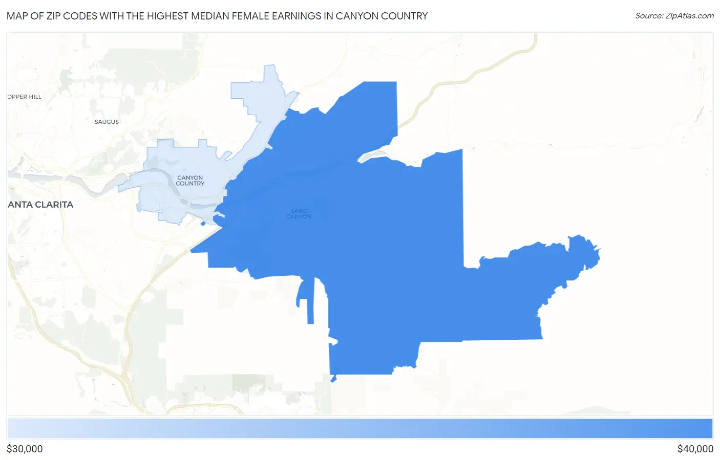 Zip Codes with the Highest Median Female Earnings in Canyon Country Map