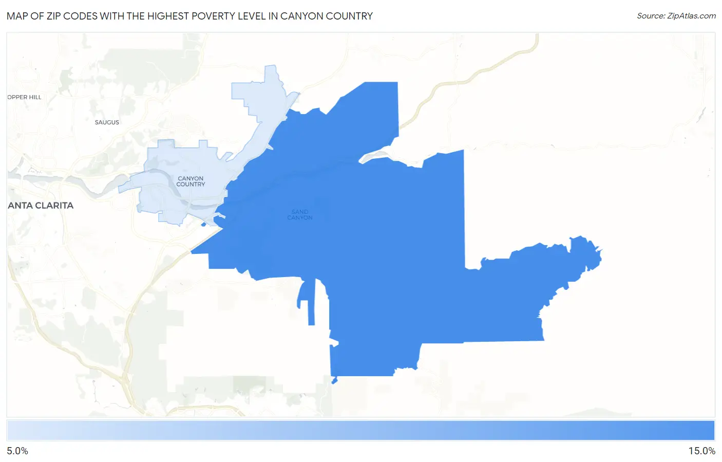 Zip Codes with the Highest Poverty Level in Canyon Country Map