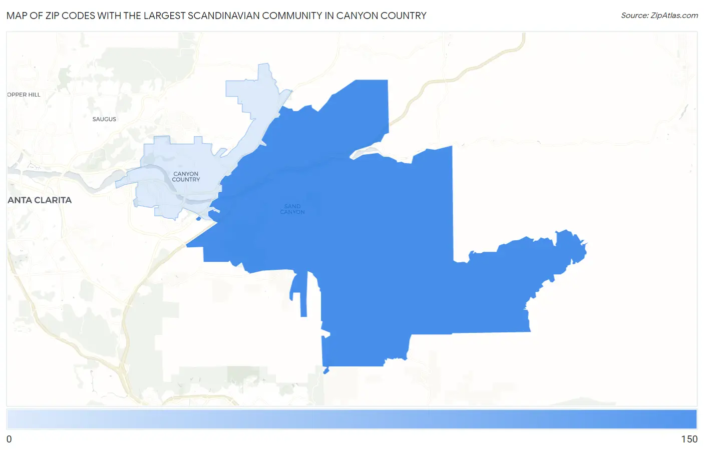 Zip Codes with the Largest Scandinavian Community in Canyon Country Map