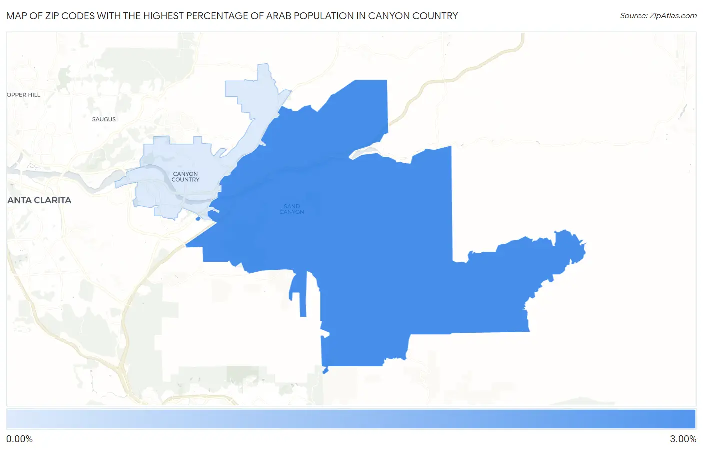 Zip Codes with the Highest Percentage of Arab Population in Canyon Country Map