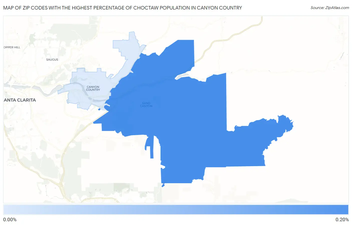 Zip Codes with the Highest Percentage of Choctaw Population in Canyon Country Map