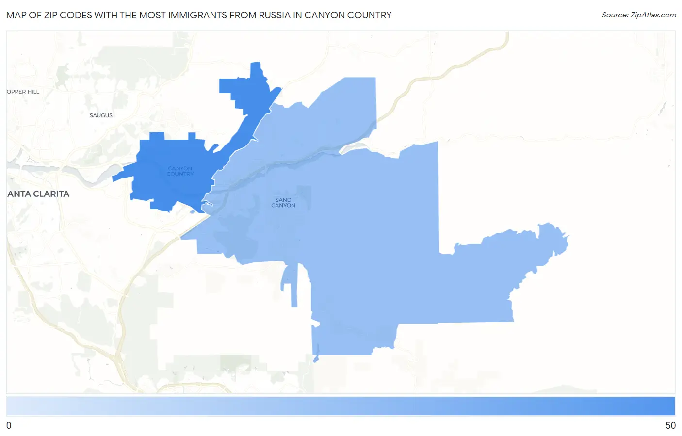 Zip Codes with the Most Immigrants from Russia in Canyon Country Map